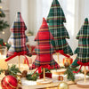 5 Pcs Tabletop Christmas Trees, Plaid Fabric Set with Wood Bases, 8-10"