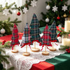 5 Pcs Tabletop Christmas Trees, Plaid Fabric Set with Wood Bases, 8-10"