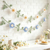 Balun Admhail 2Pcs Felt Daisy Garland, 7ft Hanging Banner, Boho Baby Shower Party Decor，white and blue