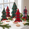 5 Pcs Tabletop Christmas Trees, Plaid Fabric Set with Wood Bases, 8-10"