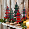 5 Pcs Tabletop Christmas Trees, Plaid Fabric Set with Wood Bases, 8-10"
