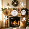 10 Pcs Paper Christmas Hanging Decorations, White Brown Stars and Fans