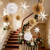 10 Pcs Paper Christmas Hanging Decorations, White Brown Stars and Fans