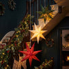Lighted Paper Star Lanterns, 3 Pcs 12" Flocked Christmas Decorations