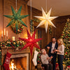 Lighted Paper Star Lanterns, 3 Pcs 12" Flocked Christmas Decorations